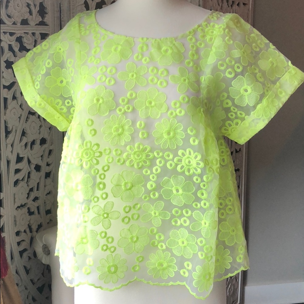 Anthropologie Neon Lace Top